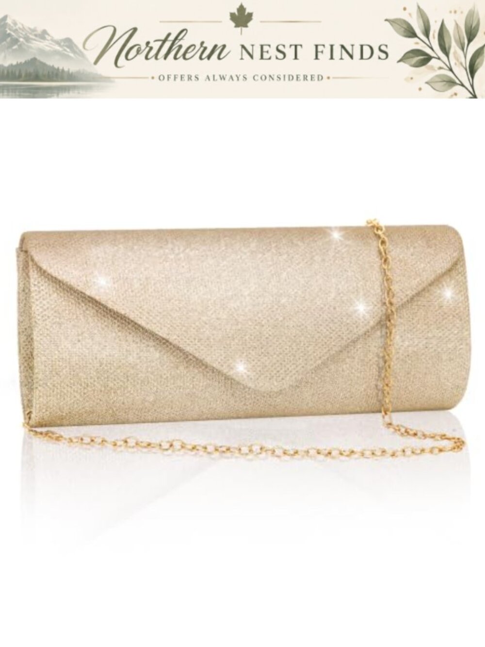 Envelope Clutch Purse Evening Bag Detachable Chain Glitter Sparkle Women